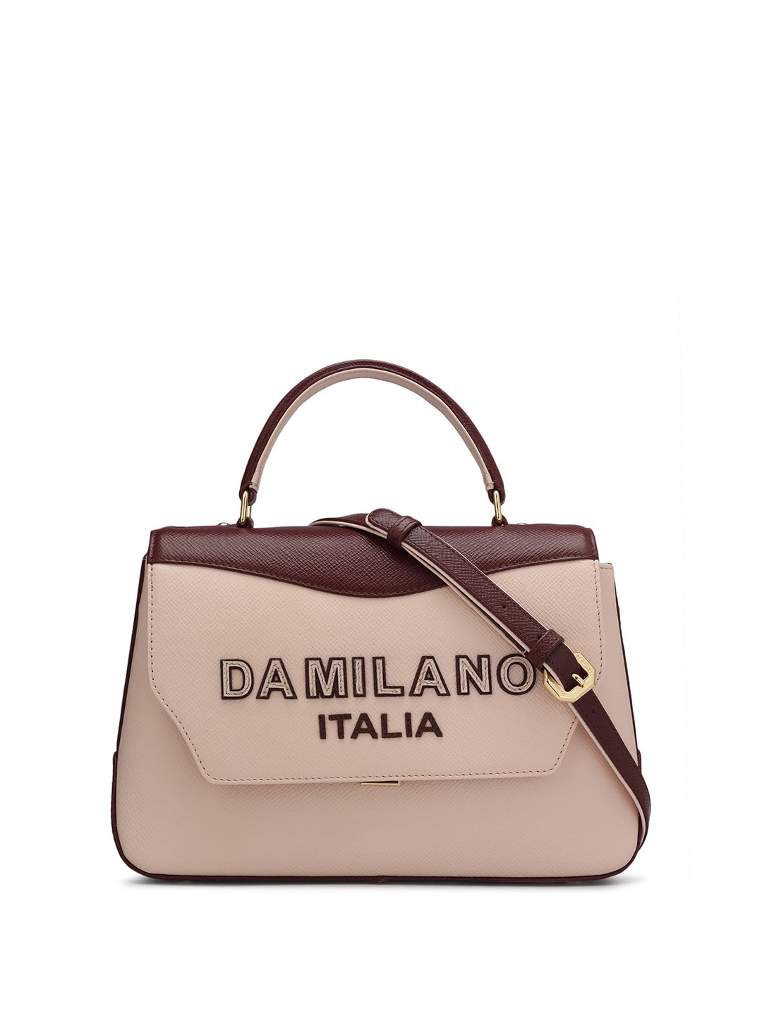 

Da Milano Textured Leather Structured Satchel Bag, Pink