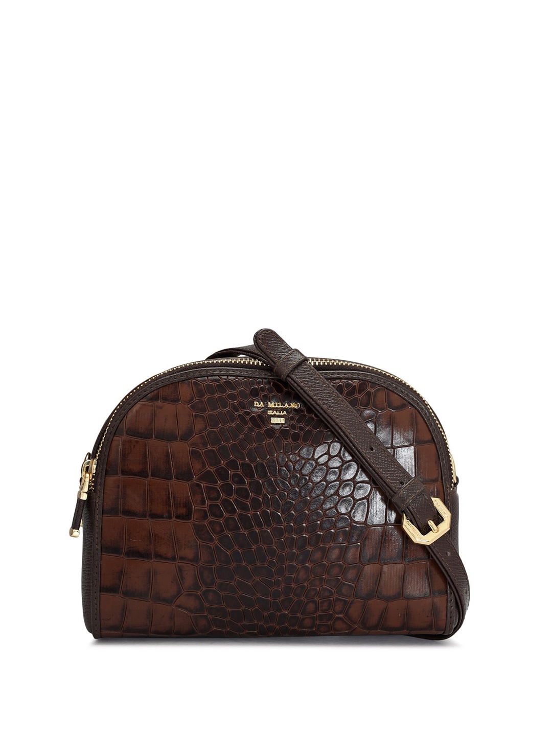 

Da Milano Textured Leather Structured Sling Bag, Brown