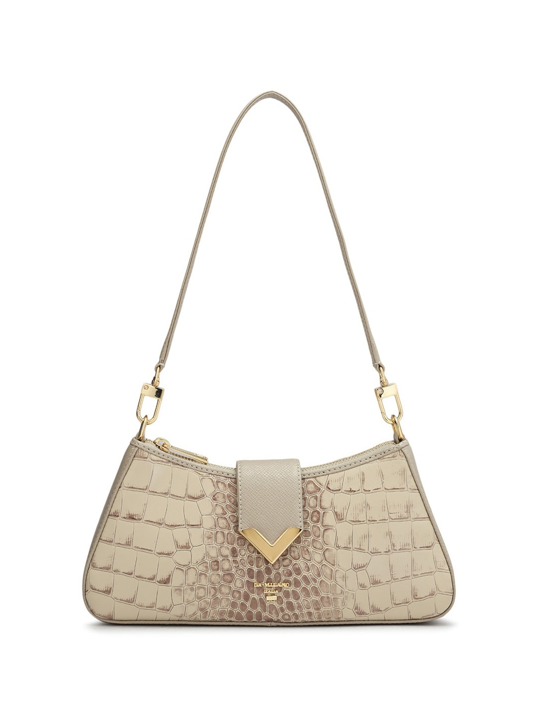 

Da Milano Textured Leather Structured Baguette Bag, White
