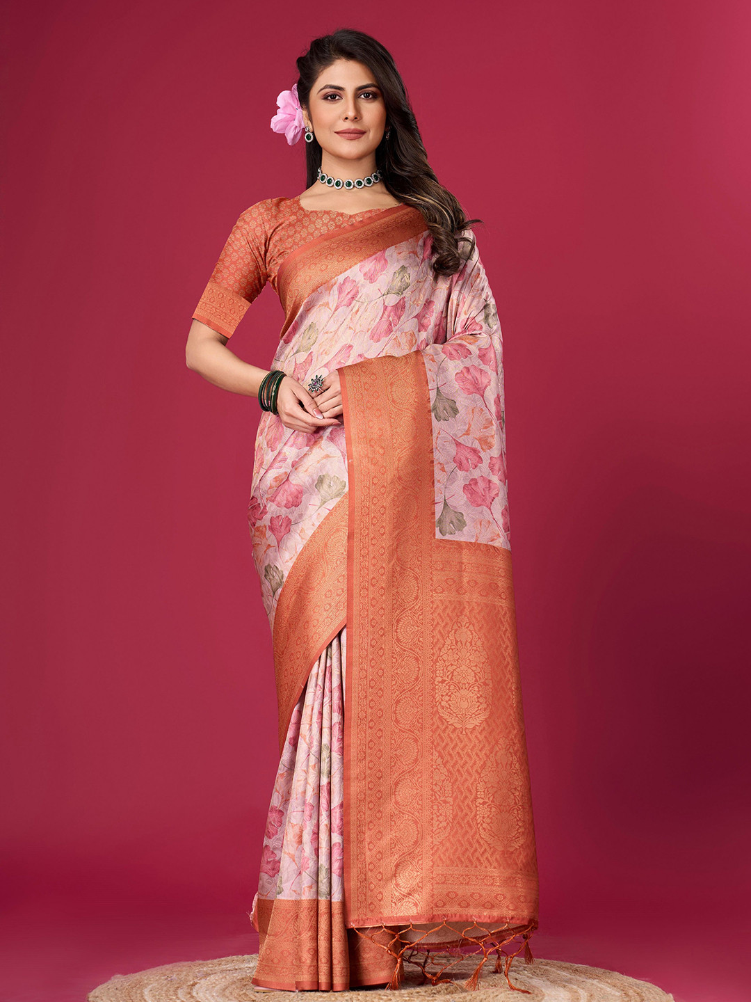 

Saree Exotica Floral Zari Pure Silk Banarasi Sarees, Orange