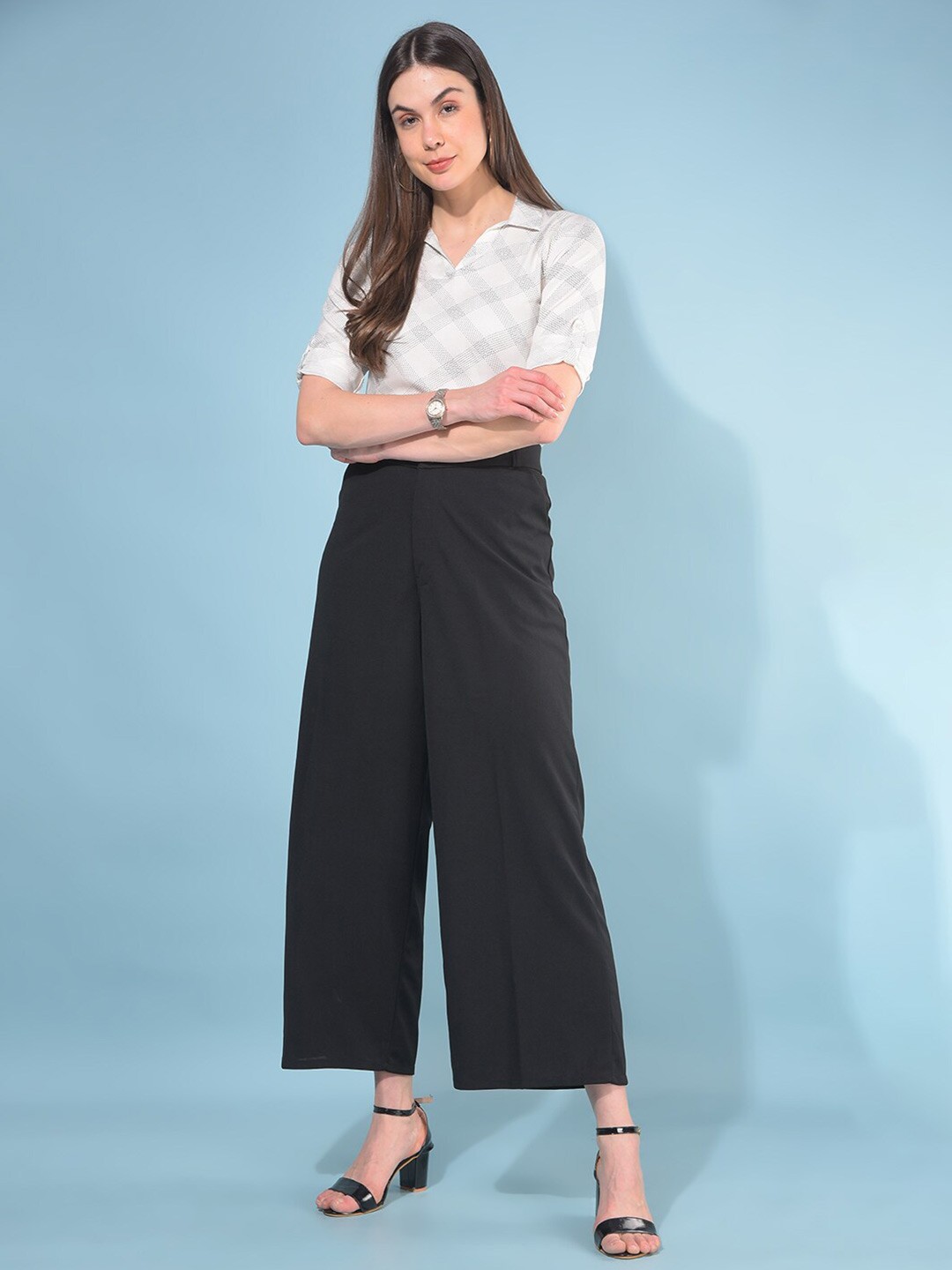 

Crimsoune Club Shirt Collar Checked Cotton Top, White