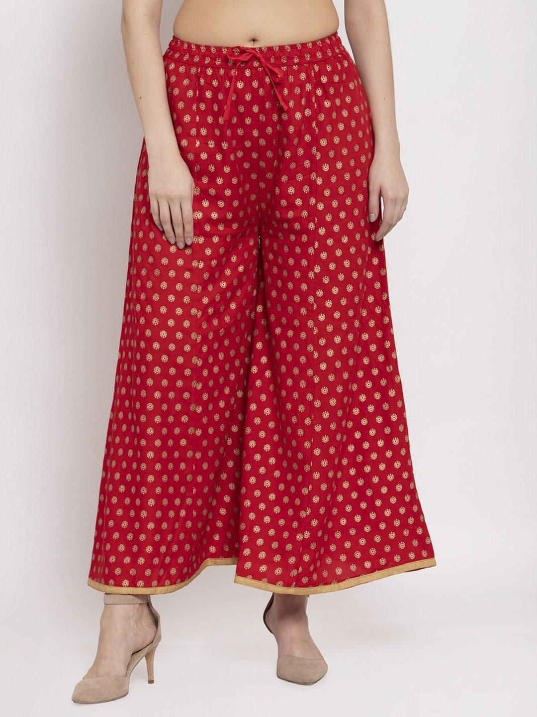 

Miaz Lifestyle Floral Printed Flared Chambray Palazzos, Red