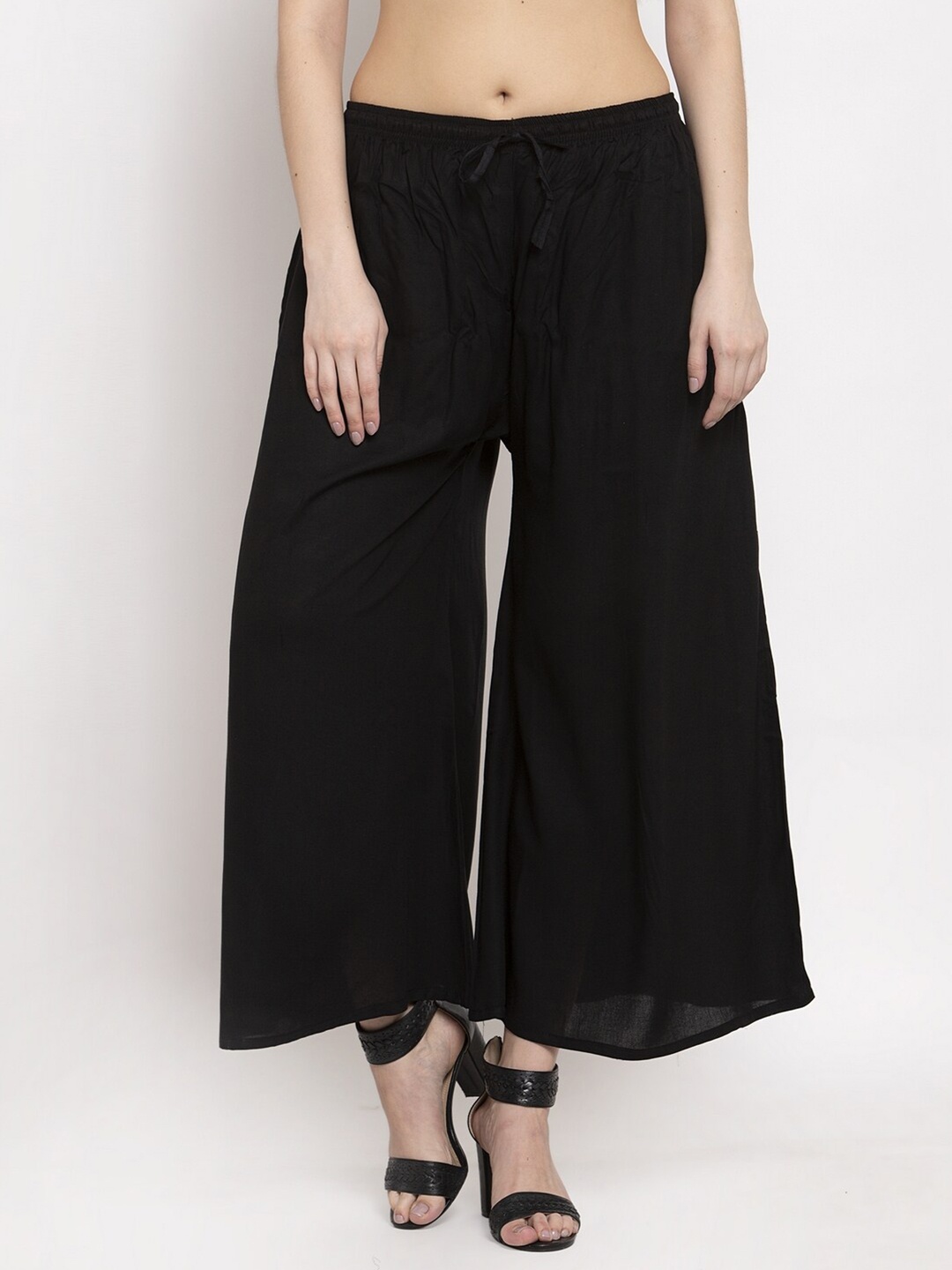 

Miaz Lifestyle Flared Chambray Palazzos, Black