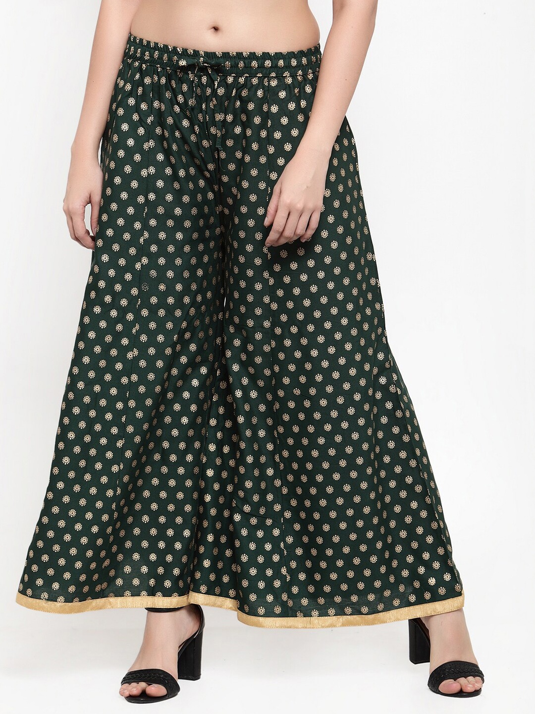 

Miaz Lifestyle Floral Printed Flared Chambray Palazzos, Green