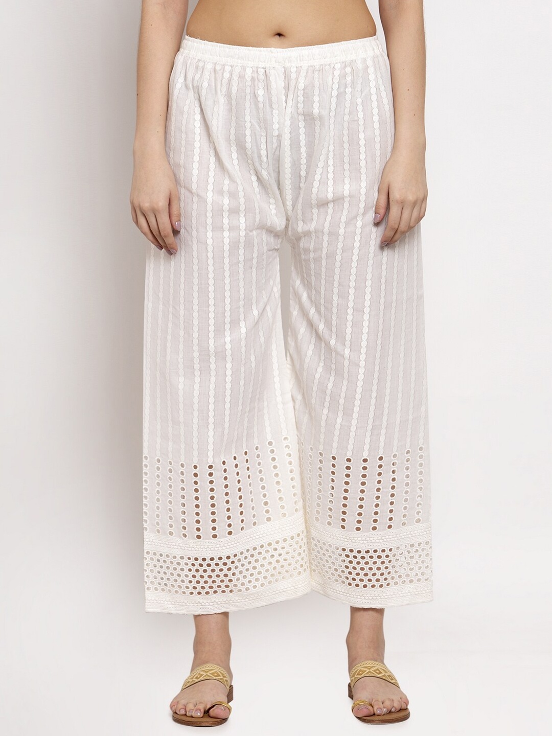 

Miaz Lifestyle Wide Leg Striped Chambray Palazzos, White