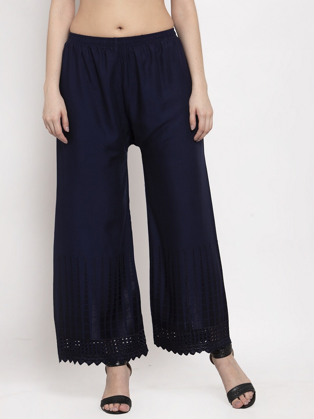 

Miaz Lifestyle Wide Leg Chambray Palazzos, Navy blue