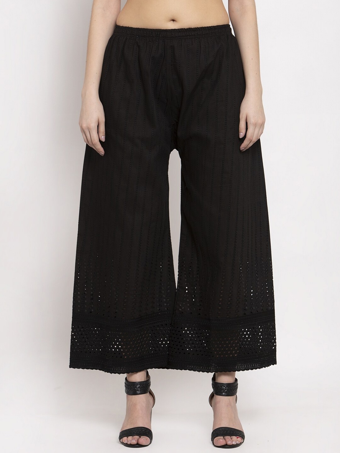 

Miaz Lifestyle Chambray Wide Leg Palazzos, Black