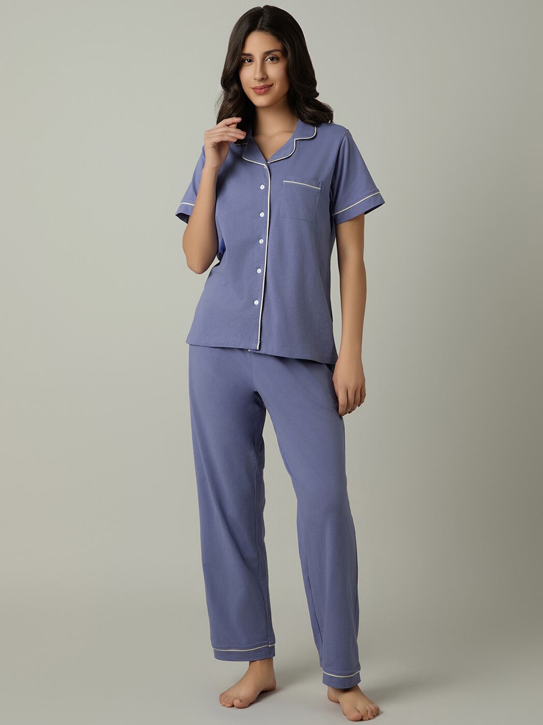 

Amante Lapel Collar Night Suit, Purple