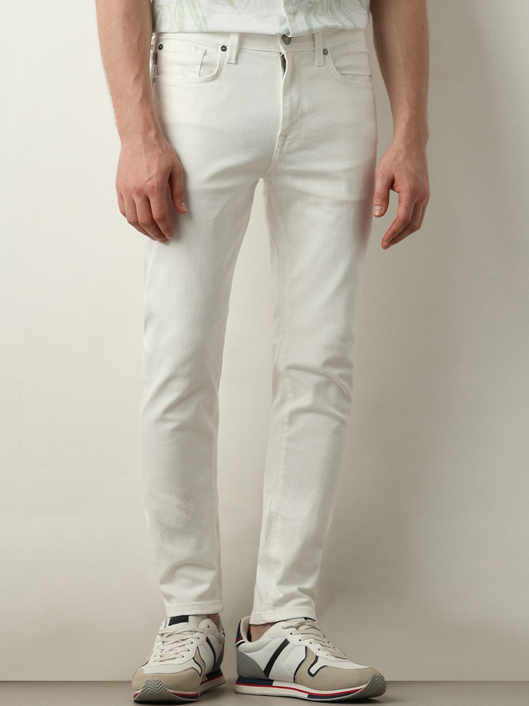 

SELECTED Men Slim Fit Clean Look Cropped Stretchable Jeans, White