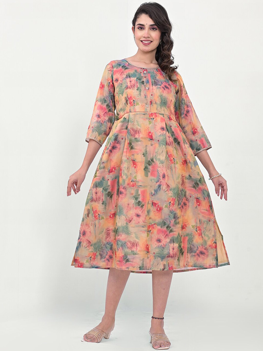 

Label Khoj Printed A-Line Ethnic Dress, Peach