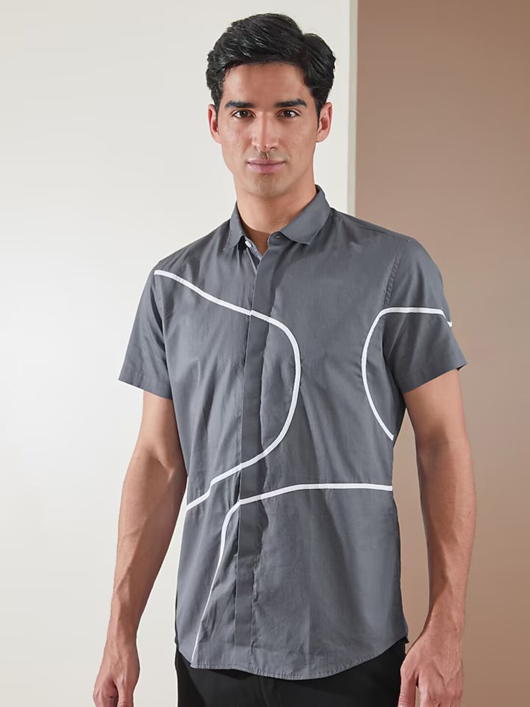 

HE SPOKE Smart Tailored Fit Spread Collar Twill Weave Cotton Shirt, Grey