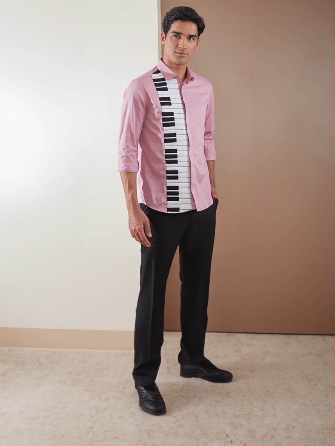 

HE SPOKE Smart Tailored Fit Opaque Thread Work Cotton Casual Shirt, Pink