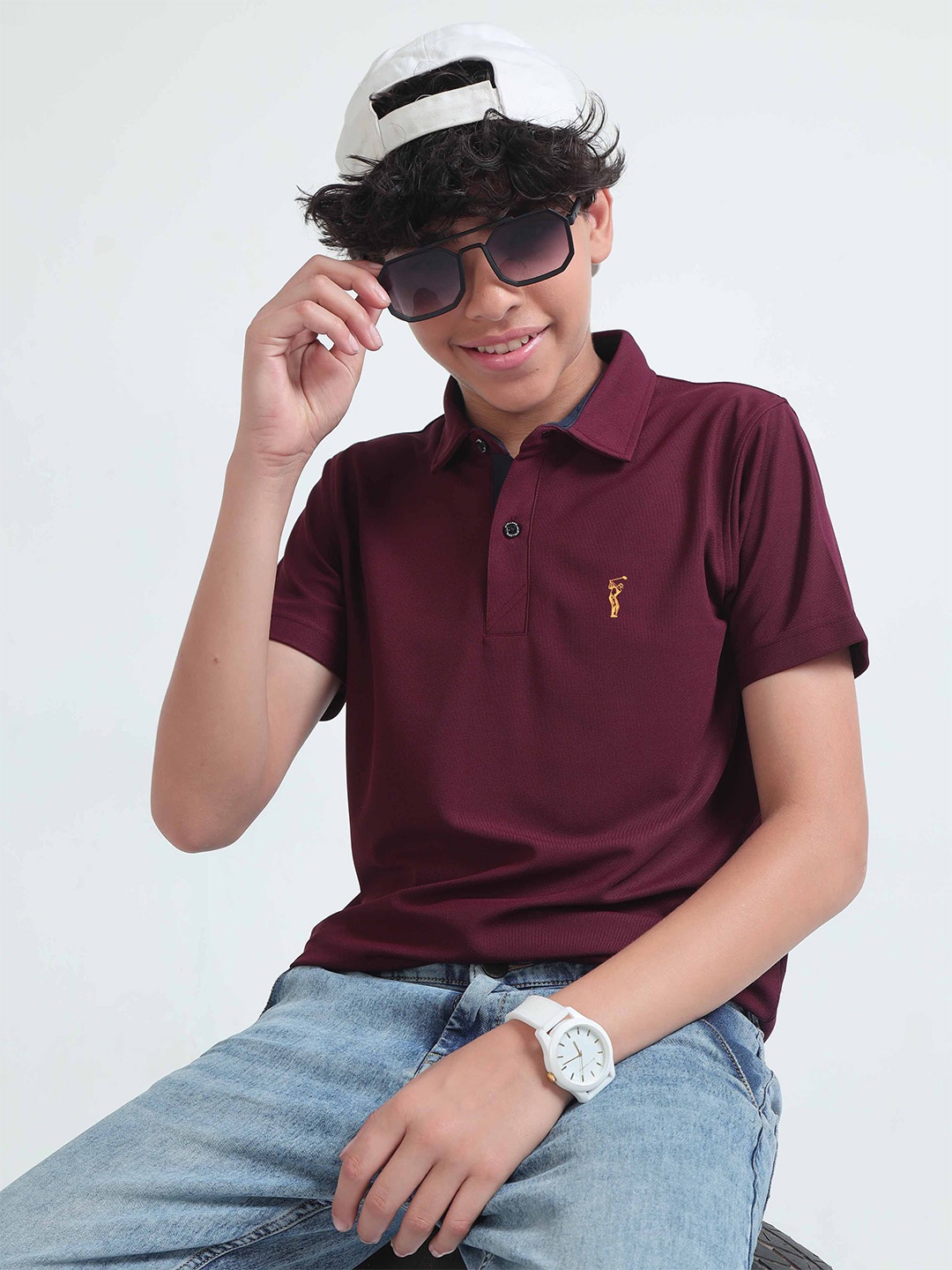 

STELLERS Boys Polo Collar Antimicrobial T-shirt, Burgundy