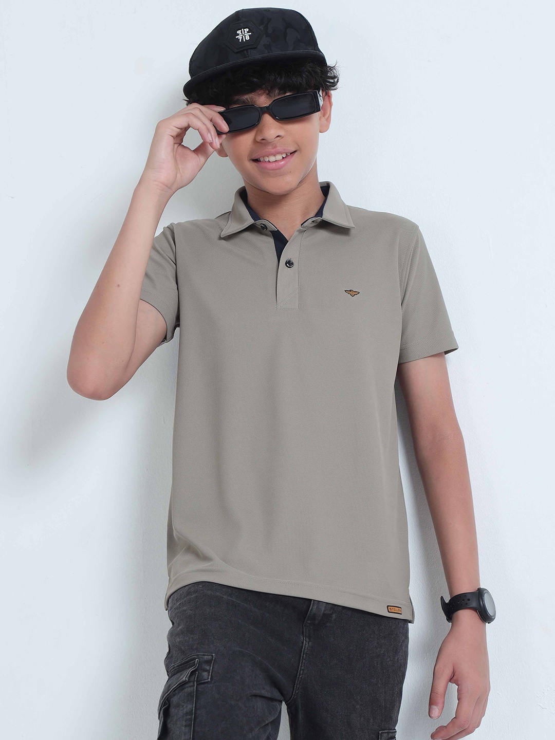 

STELLERS Boys Regular Fit Short Sleeves Polo Collar T-shirt, Grey
