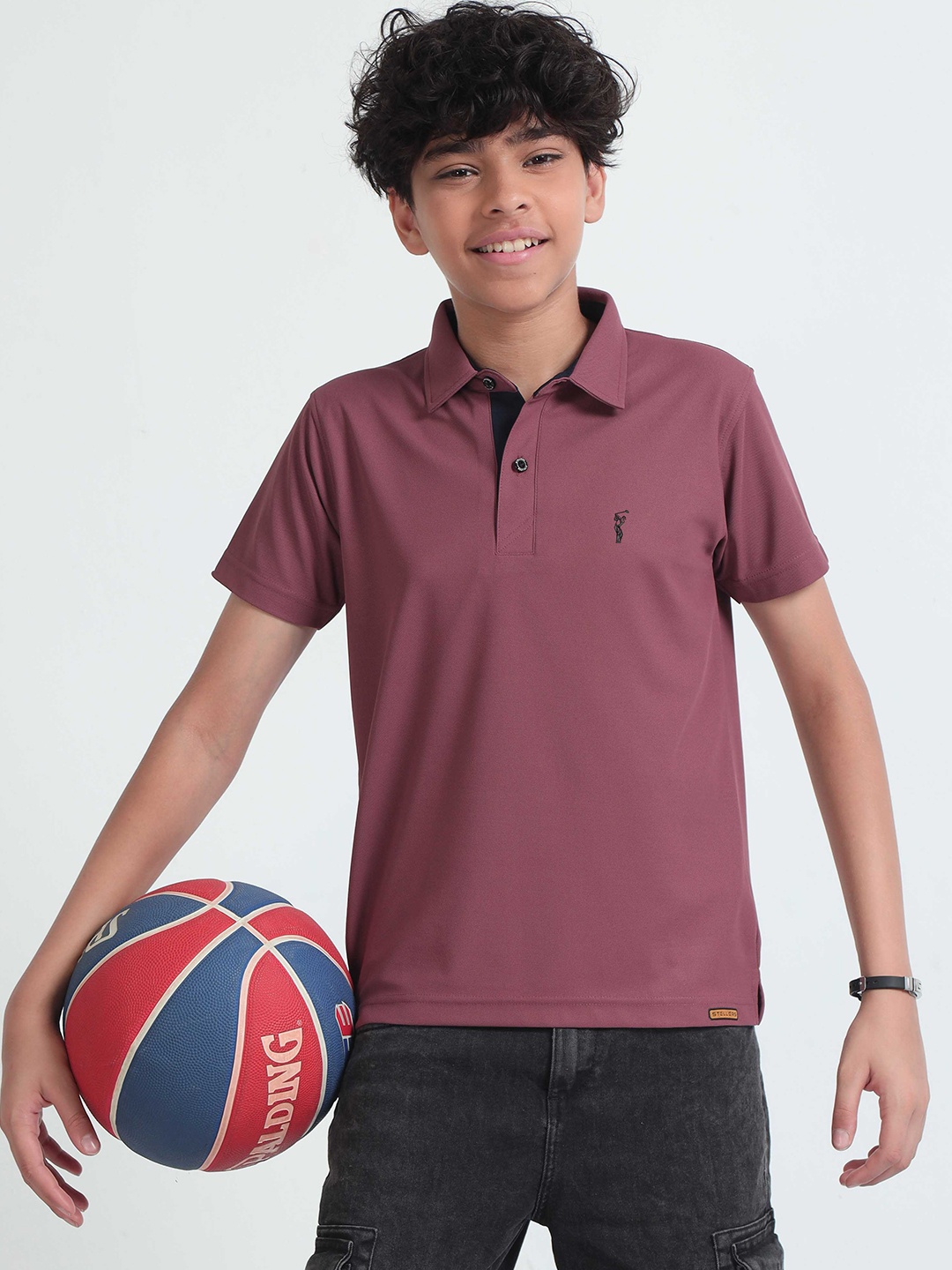 

STELLERS Boys Regular Fit Short Sleeves Polo Collar T-shirt, Mauve