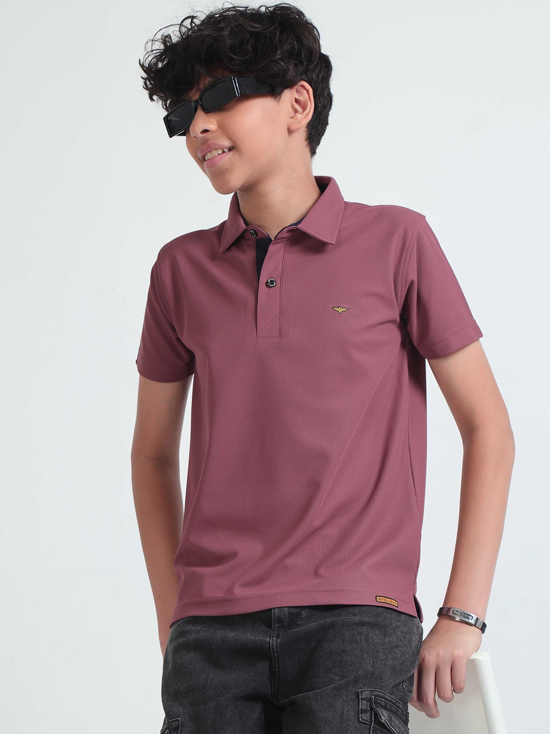 

STELLERS Boys Regular Fit Short Sleeves Polo Collar T-shirt, Mauve