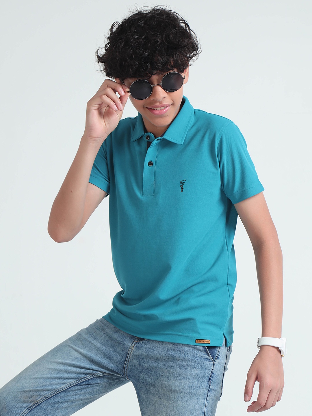 

STELLERS Boys Regular Fit Short Sleeves Polo Collar T-shirt, Turquoise blue