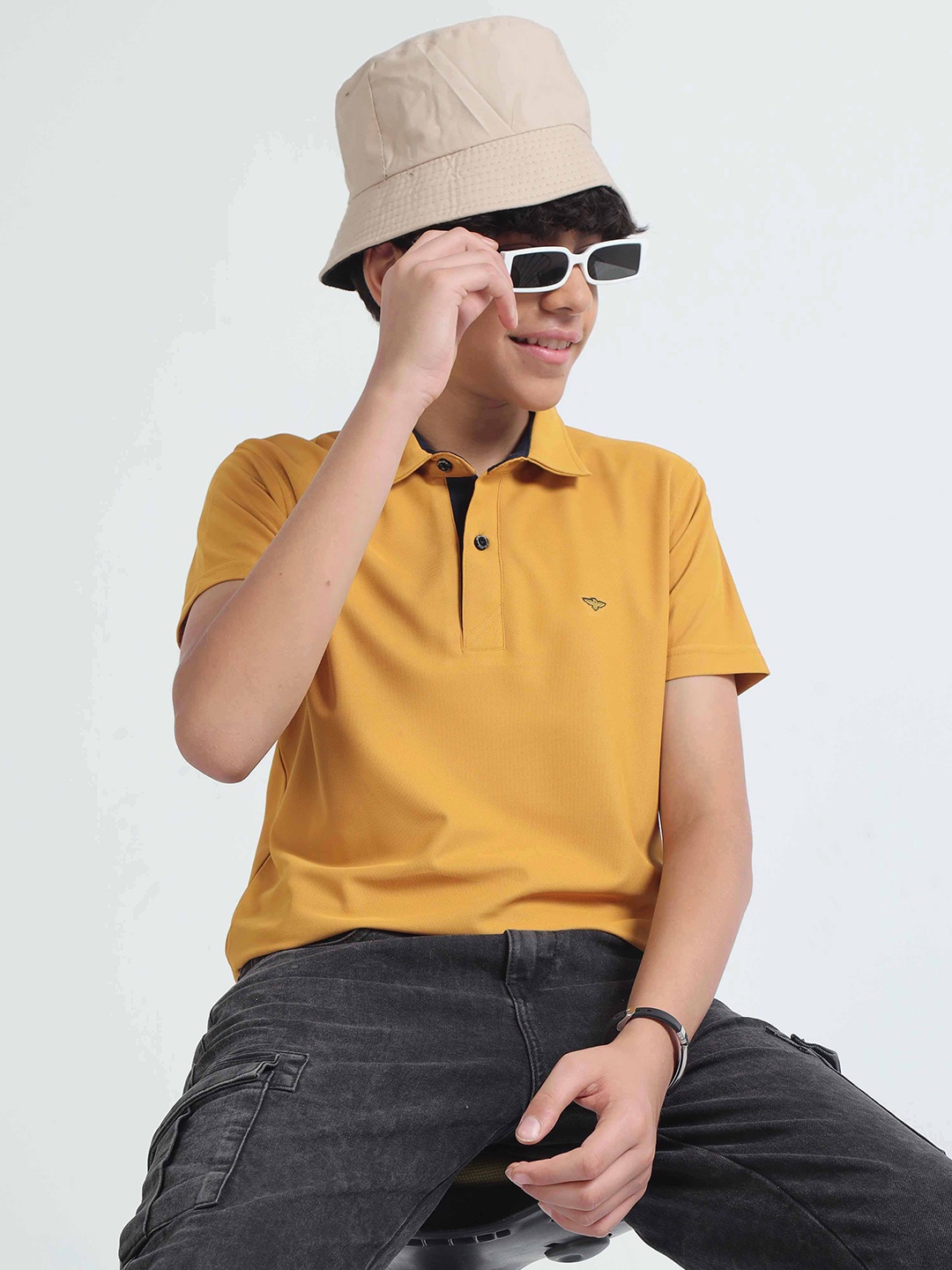 

STELLERS Boys Regular Fit Short Sleeves Polo Collar T-shirt, Mustard