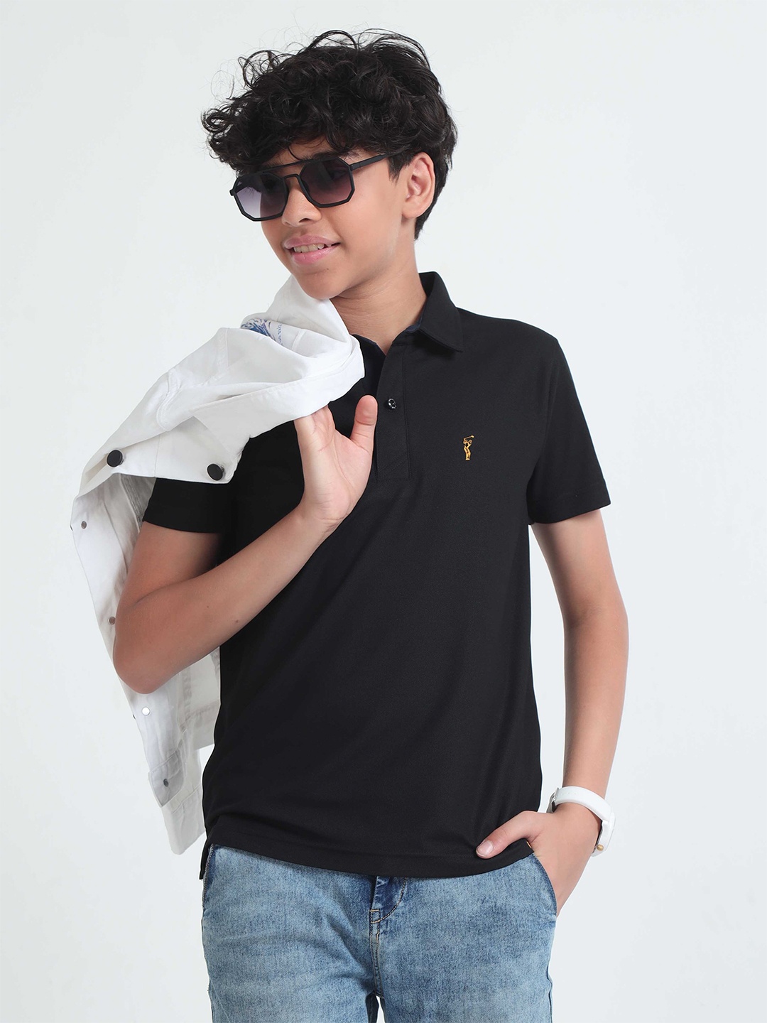 

STELLERS Boys Polo Collar T-shirt, Black