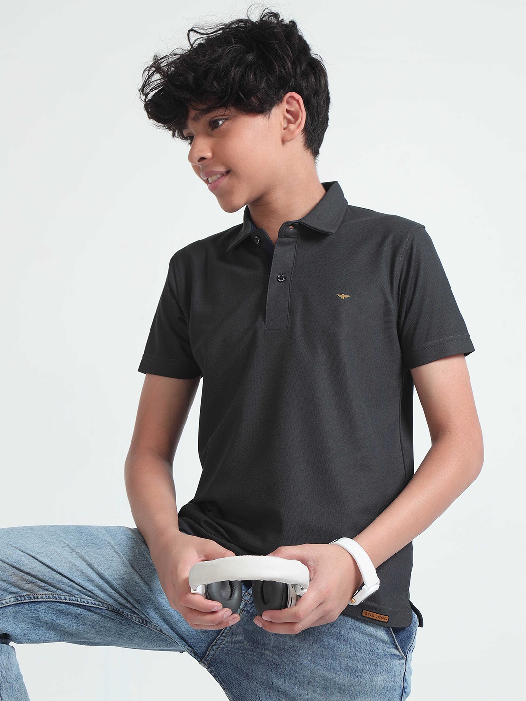

STELLERS Boys Polo Collar T-shirt, Grey