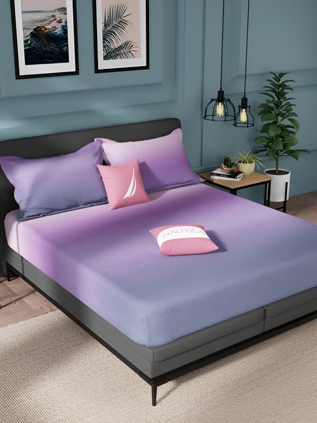 

Nautica Purple & Grey 150 TC Cotton King Bedsheet Set
