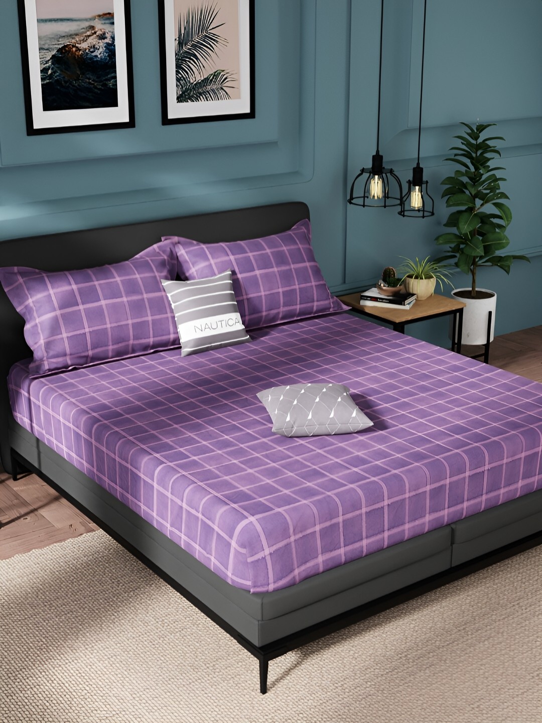 

Nautica Purple Geometric Pure Cotton 150 TC King Bedsheet With 2 Pillow Covers