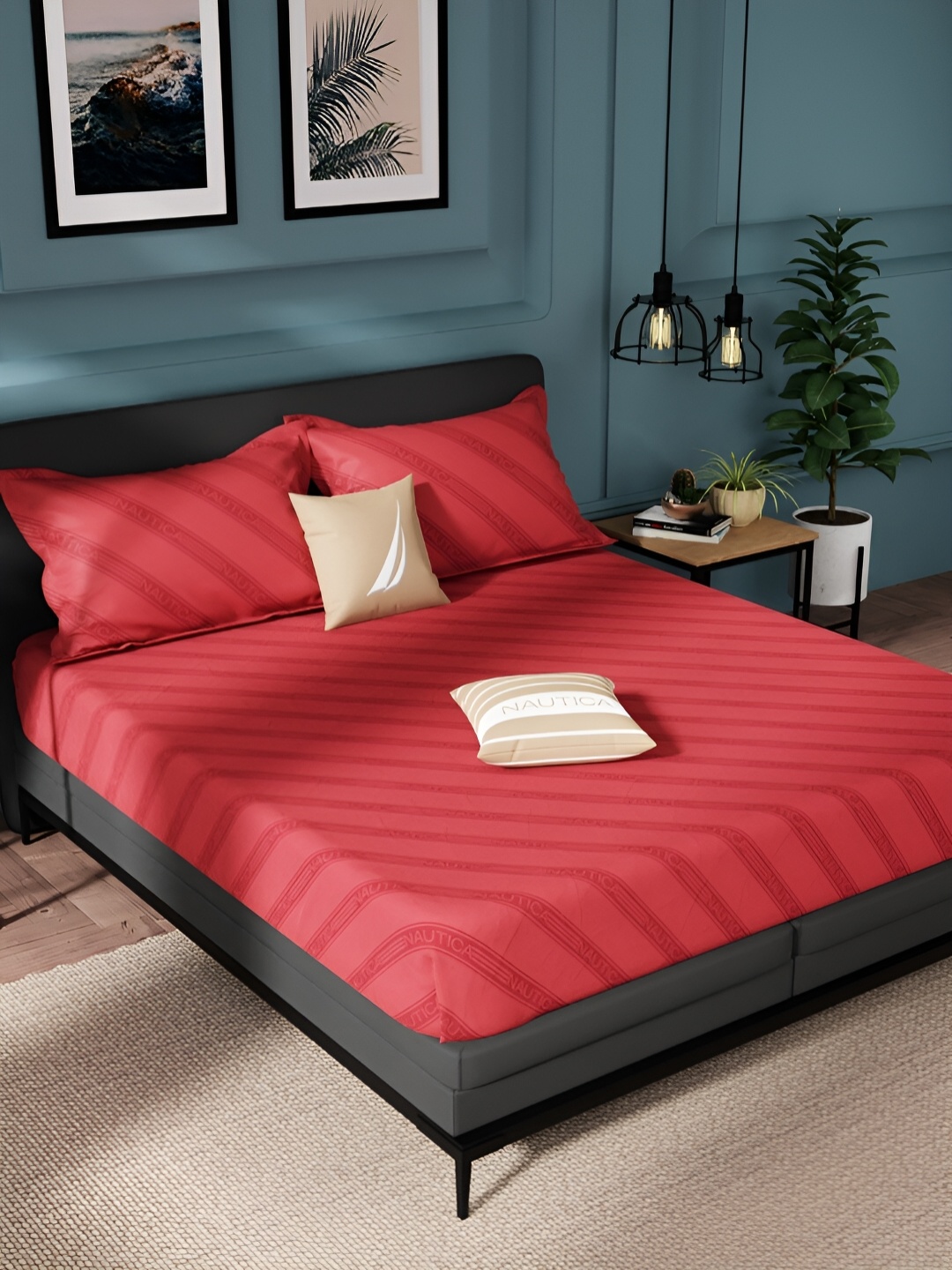 

Nautica Red Striped Pure Cotton 150 TC King Bedsheet With 2 Pillow Covers