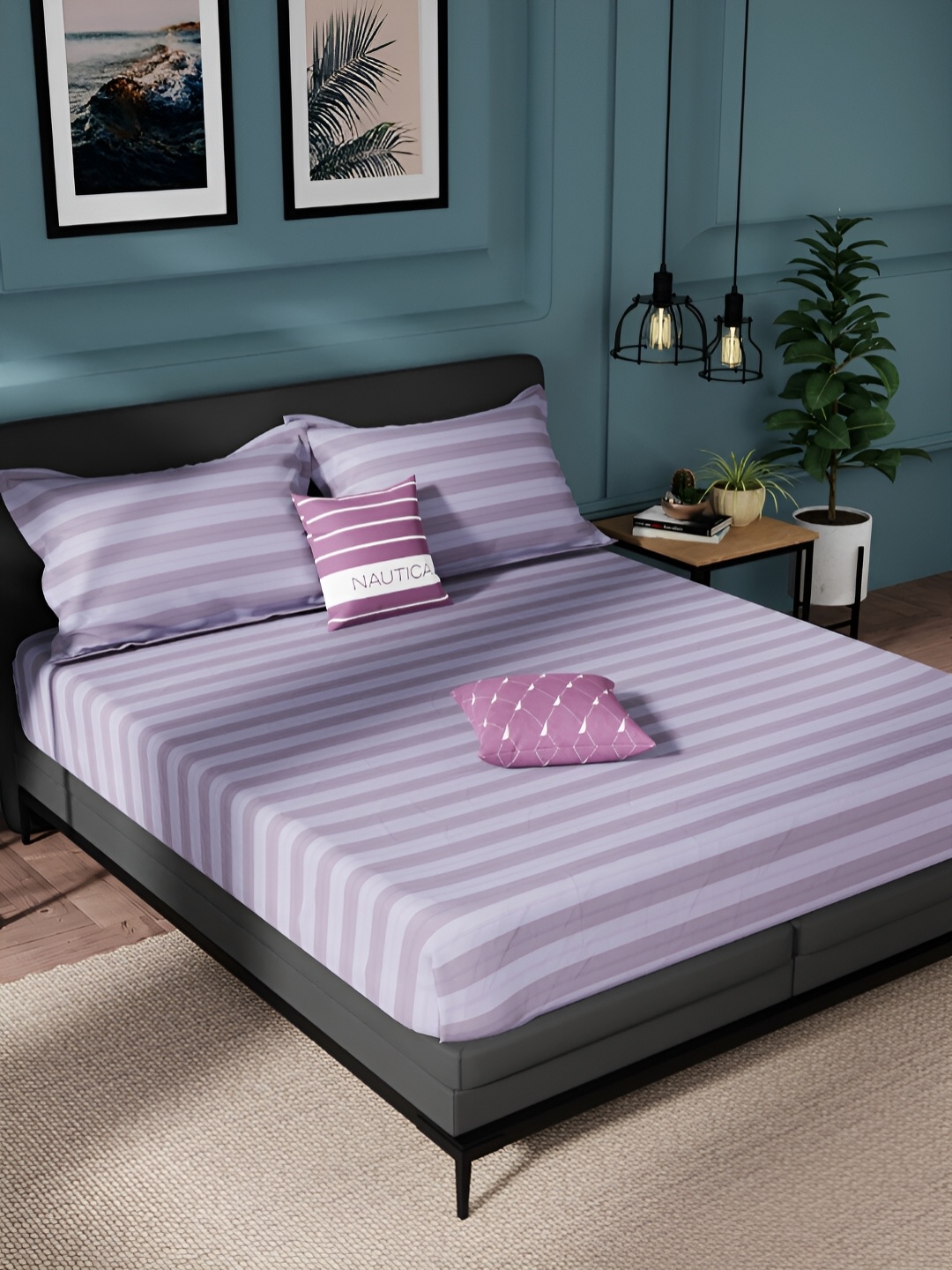 

Nautica Purple Geometric Pure Cotton 150 TC King Bedsheet With 2 Pillow Covers