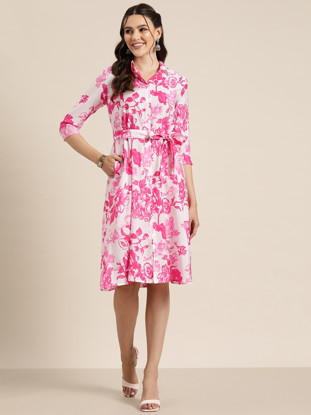 

HERE&NOW Floral Printed Ethnic Dress, Pink