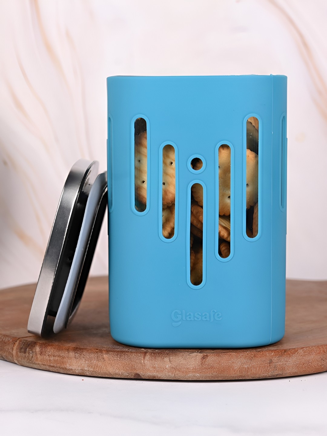 

GLASAFE Blue & Black Glass Dishwasher and Microwave Safe Food Container