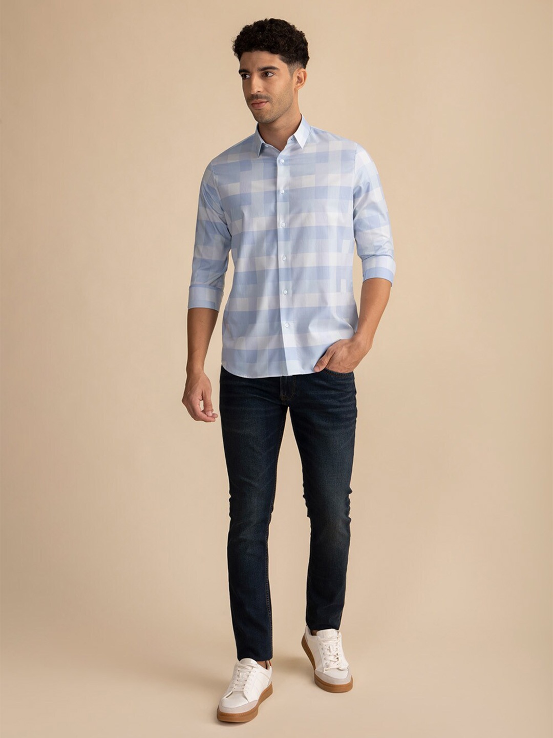 

KAAPUS Classic Slim Fit Tartan Checks Opaque Checked Cotton Casual Shirt, White