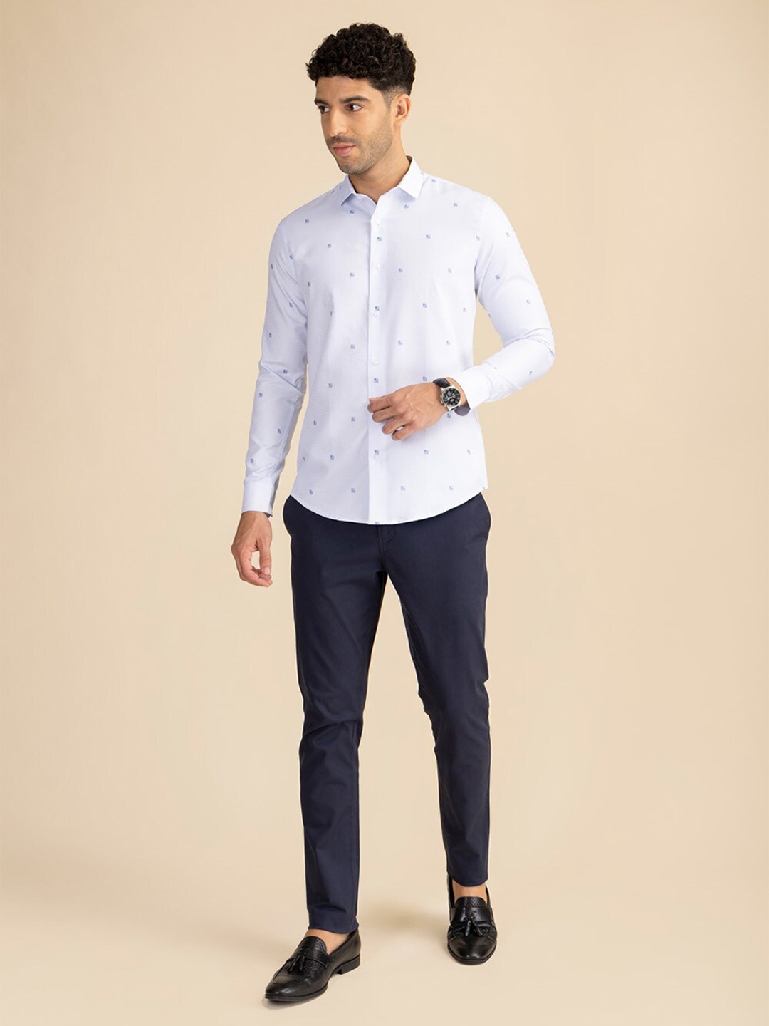 

KAAPUS Classic Slim Fit Opaque Conversational Printed Cotton Casual Shirt, White