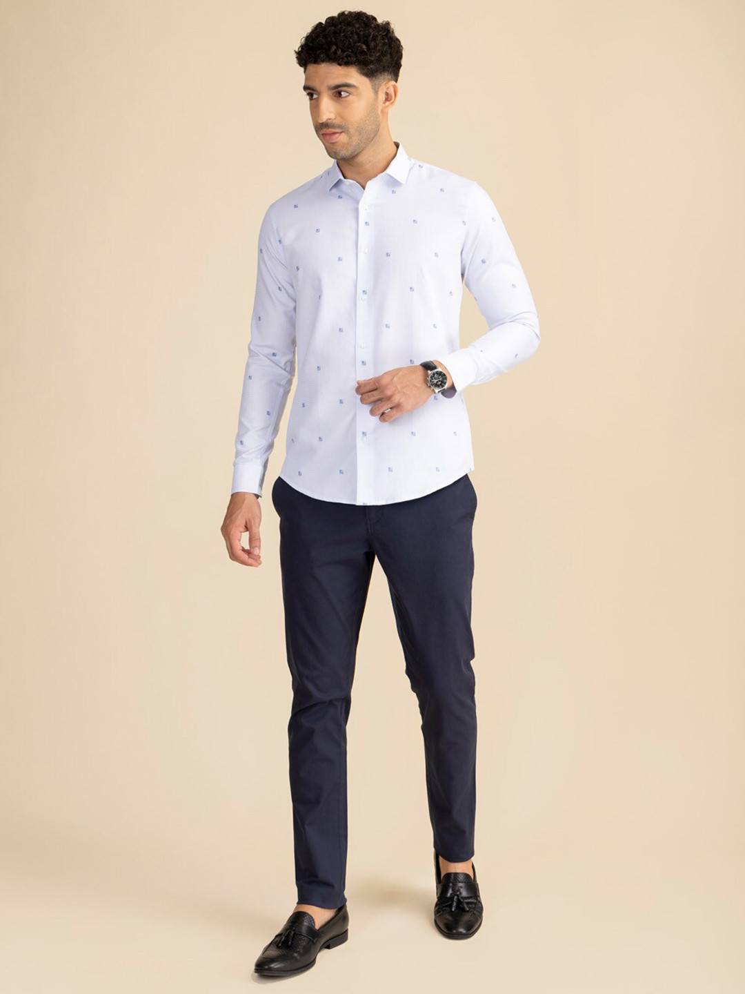 

KAAPUS Classic Slim Fit Opaque Conversational Printed Cotton Casual Shirt, White