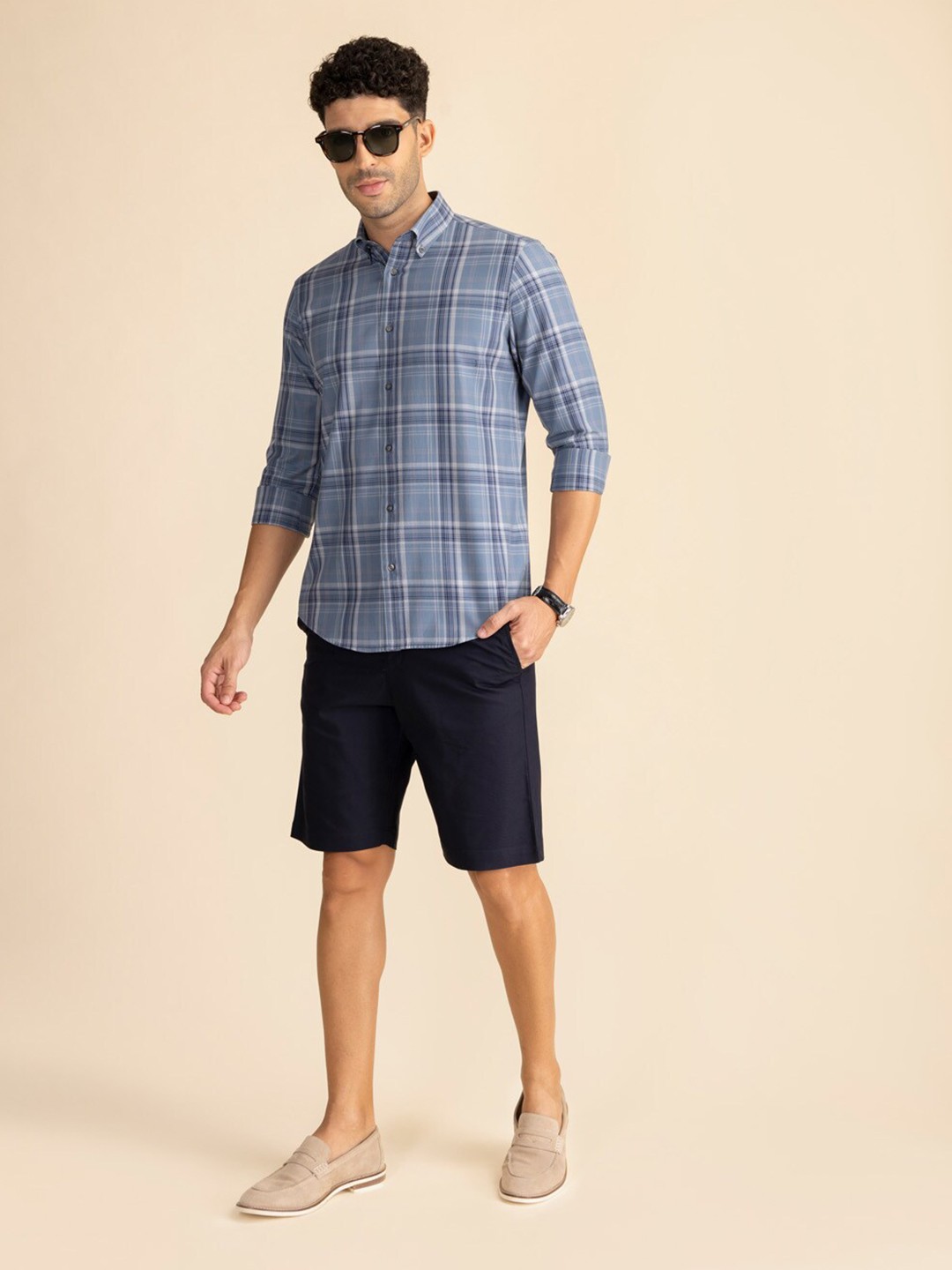 

KAAPUS Classic Slim Fit Tartan Checks Opaque Checked Cotton Casual Shirt, Blue