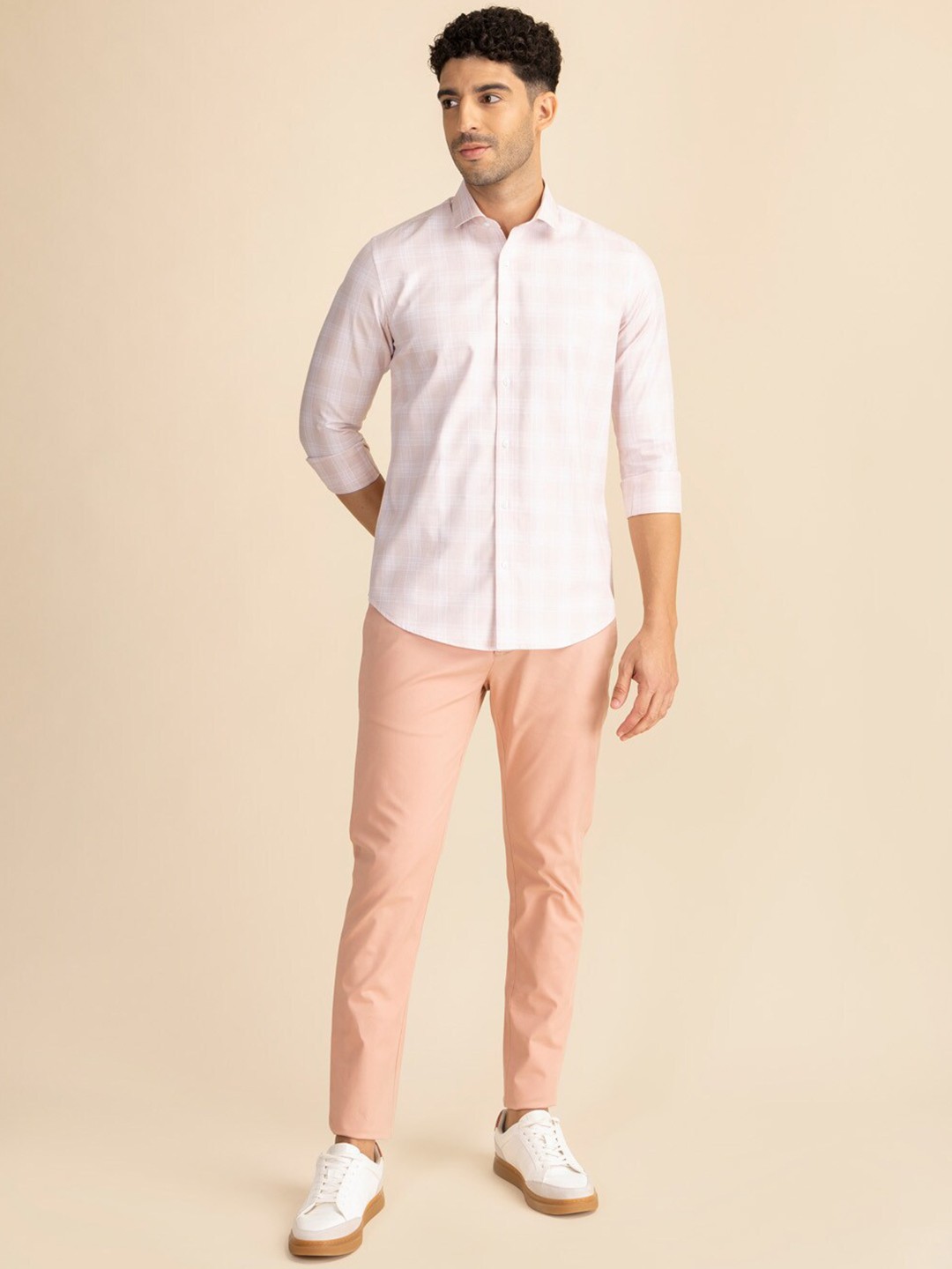 

KAAPUS Classic Slim Fit Opaque Cotton Casual Shirt, Pink