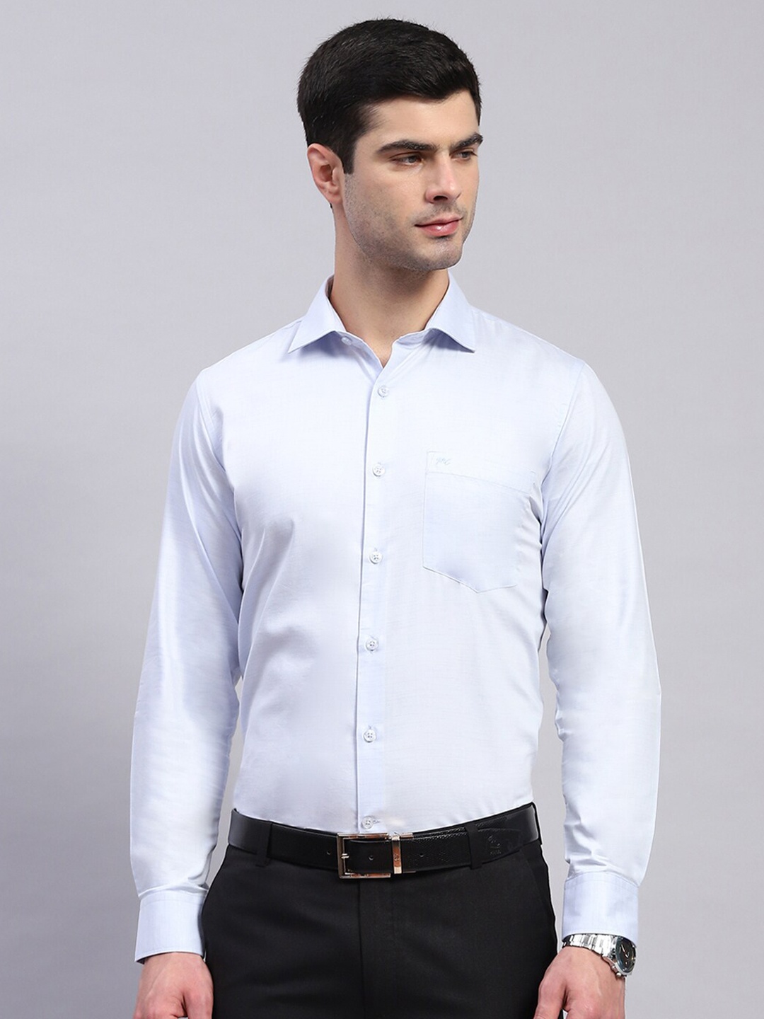 

Monte Carlo Classic Spread Collar Opaque Cotton Casual Shirt, Blue