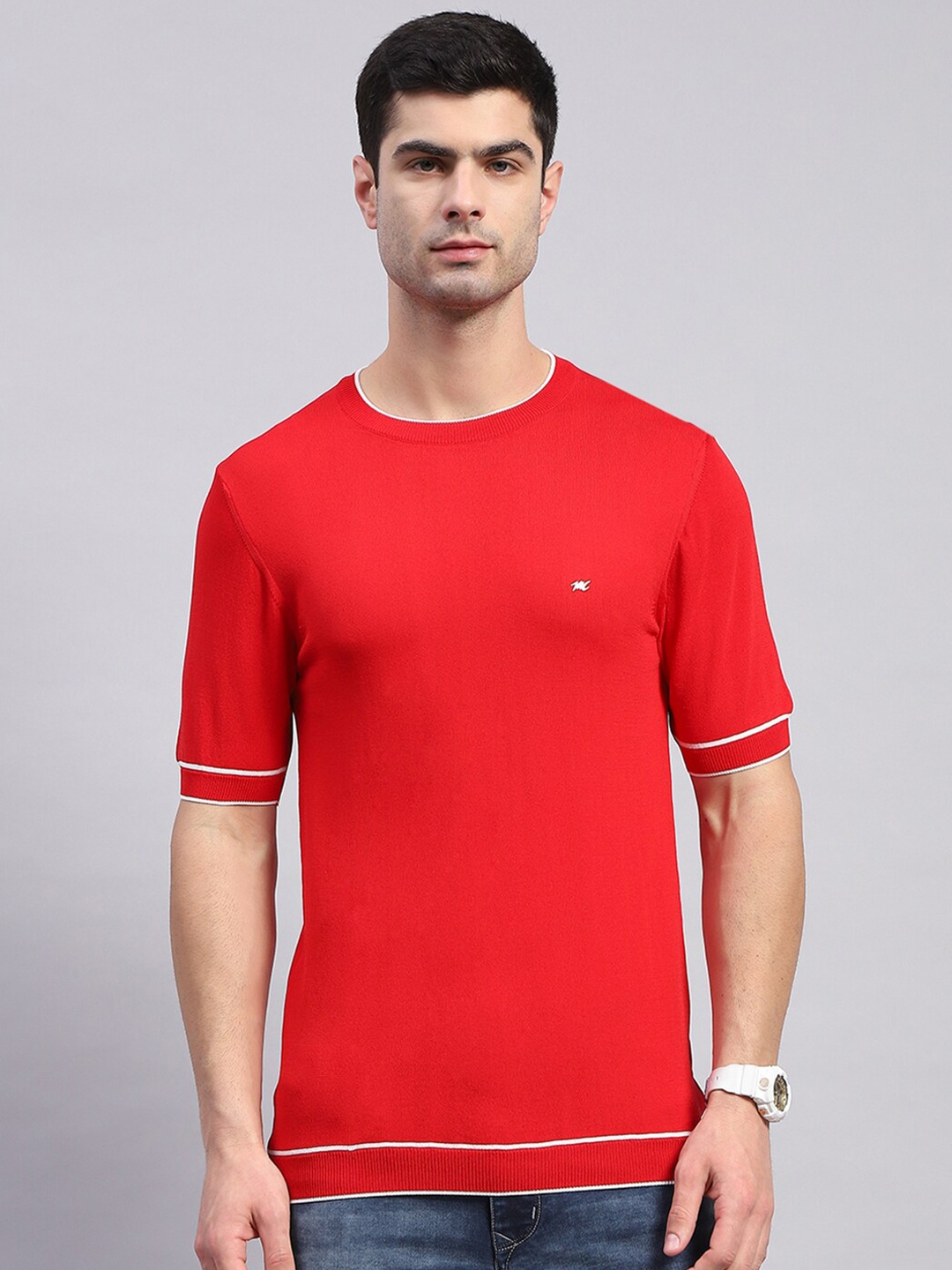 

Monte Carlo Round Neck Pockets Knitted T-shirt, Red