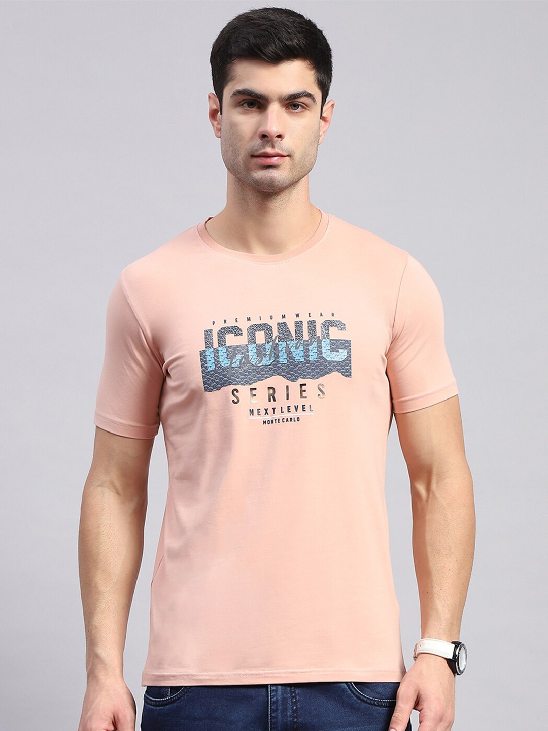 

Monte Carlo Typography Printed Cotton Raw Edge T-shirt, Pink