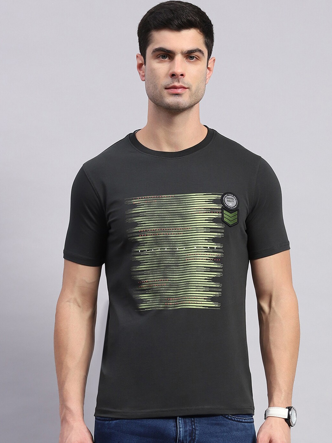 

Monte Carlo Graphic Printed Cotton Raw Edge T-shirt, Olive
