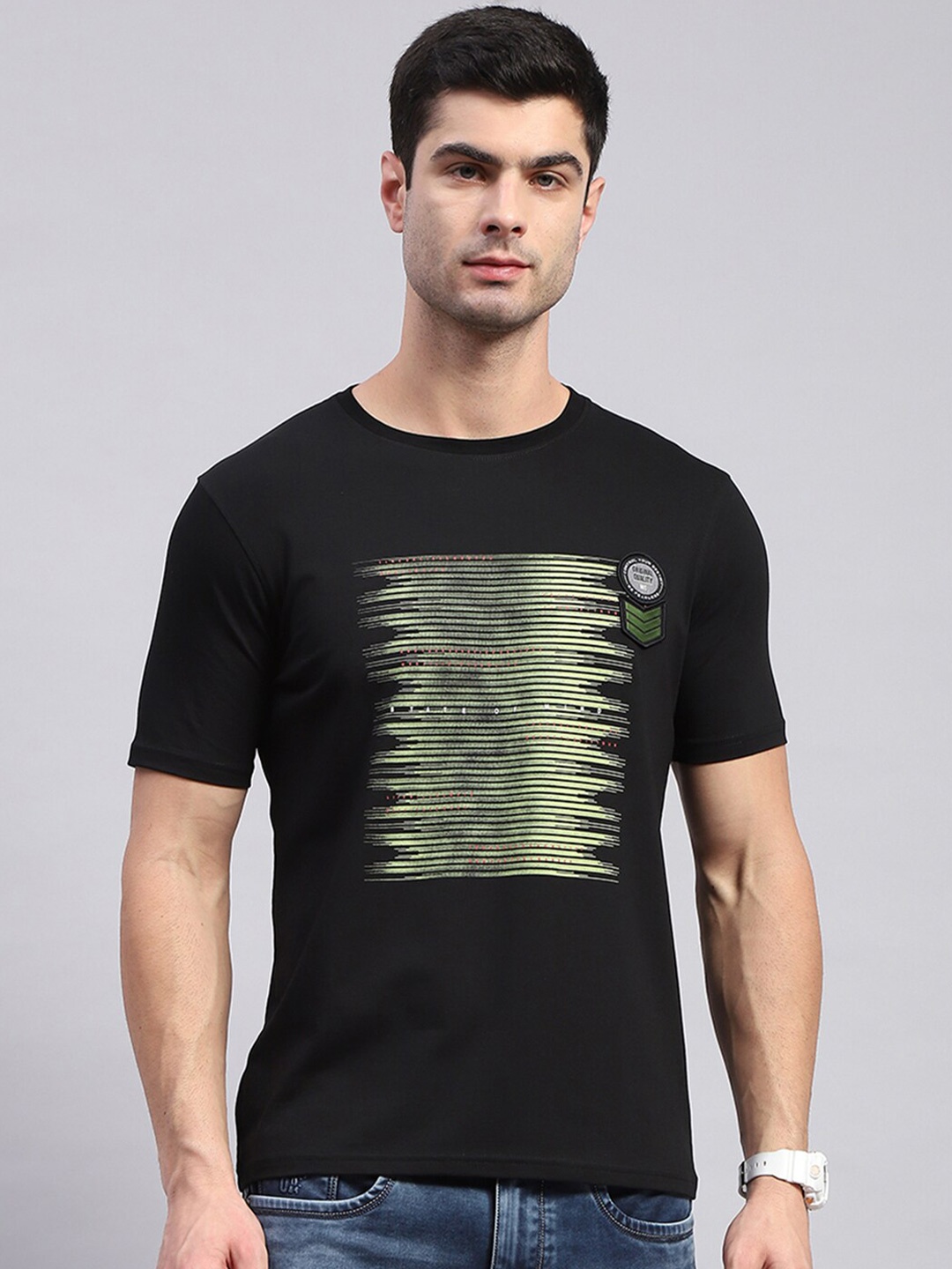 

Monte Carlo Graphic Printed Cotton Raw Edge T-shirt, Black