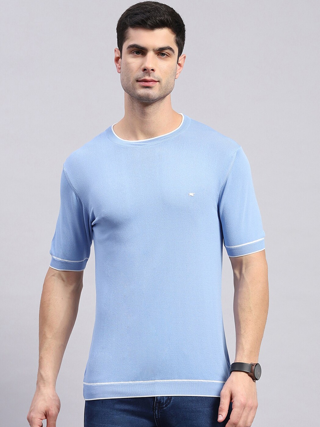 

Monte Carlo Round Neck Pockets Knitted T-shirt, Blue