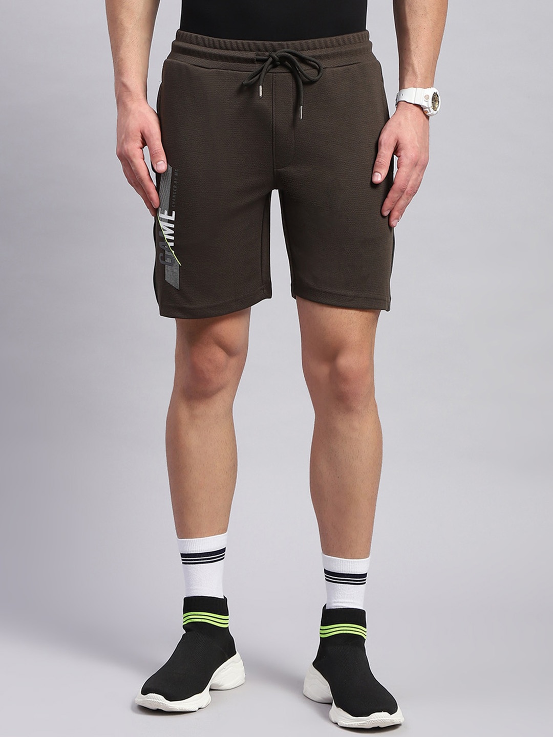 

Monte Carlo Men Typography Printed Gym Sports Shorts, Olive