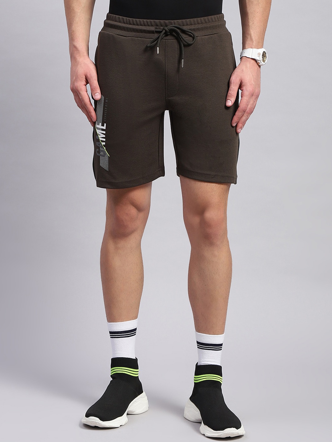 

Monte Carlo Men Typography Printed Gym Sports Shorts, Olive