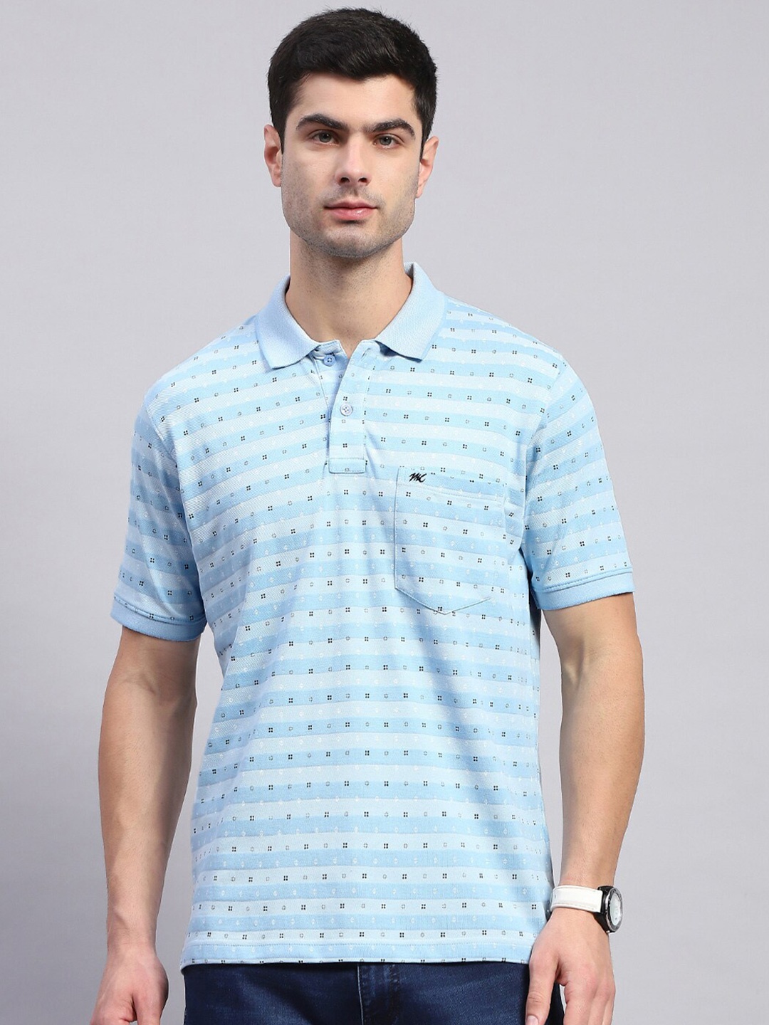 

Monte Carlo Abstract Printed Polo Collar Cotton T-shirt, Blue