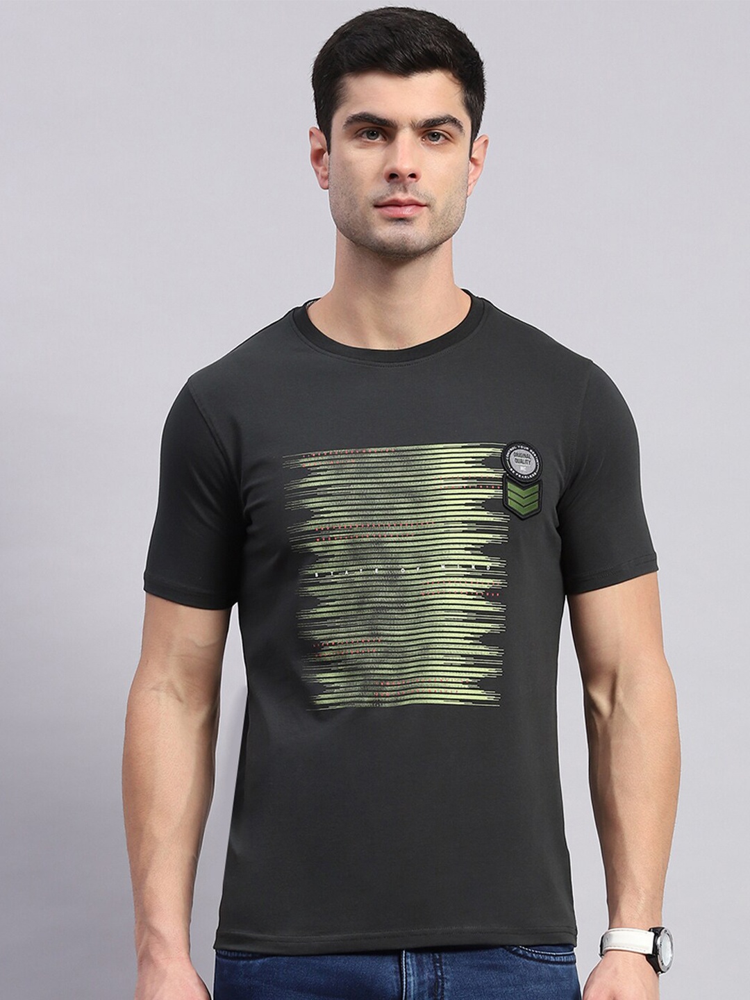 Monte Carlo Graphic Printed Round Neck T-Shirt, Olive