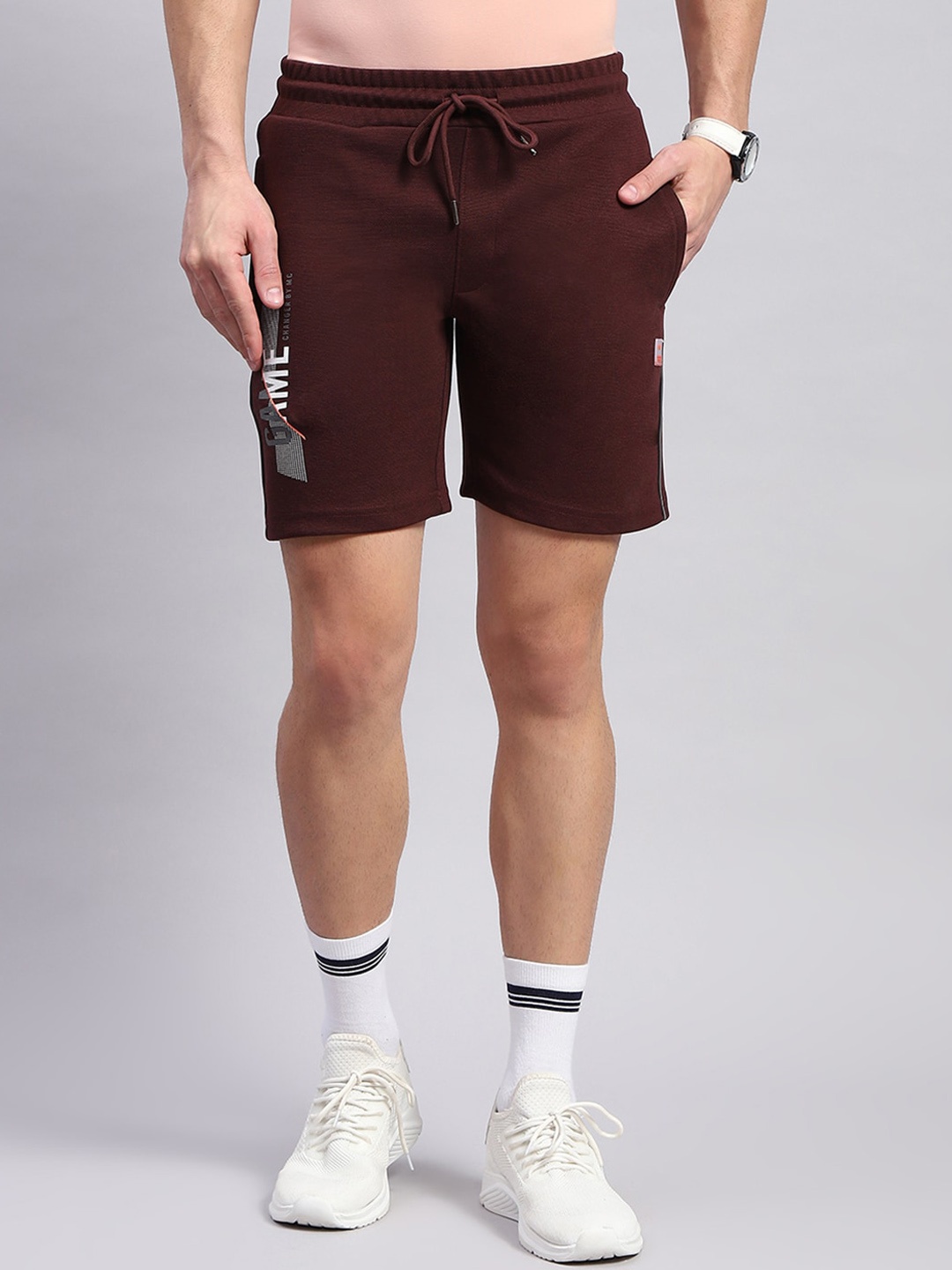 

Monte Carlo Men Typography Printed Mid-Rise Gym Sports Shorts, Maroon