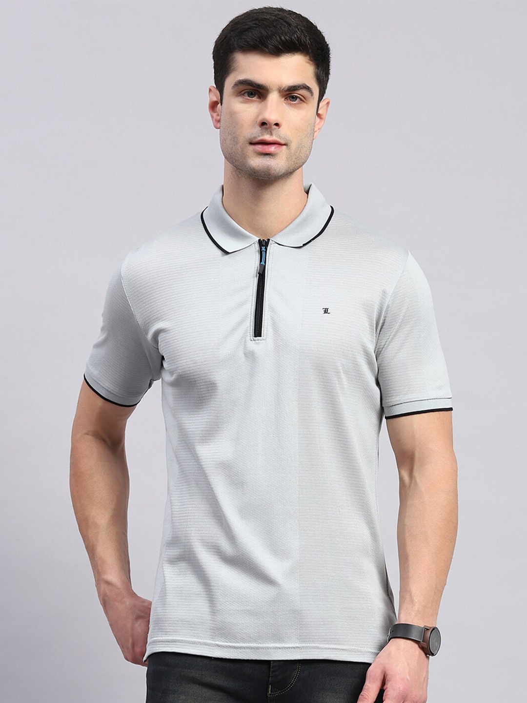 

Monte Carlo Polo Collar Cotton T-shirt, Grey