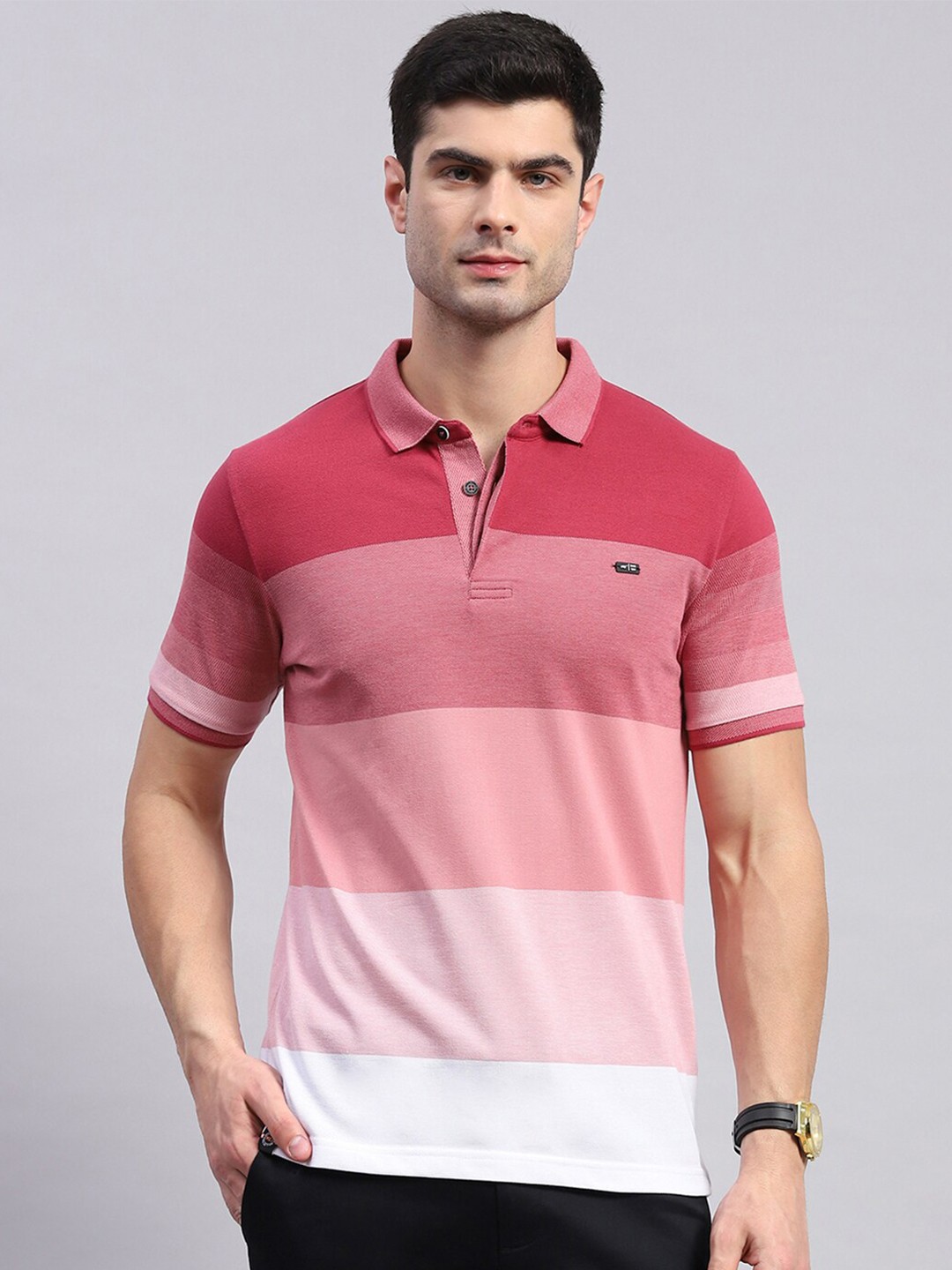 

Monte Carlo Colourblocked Polo Collar T-shirt, Pink