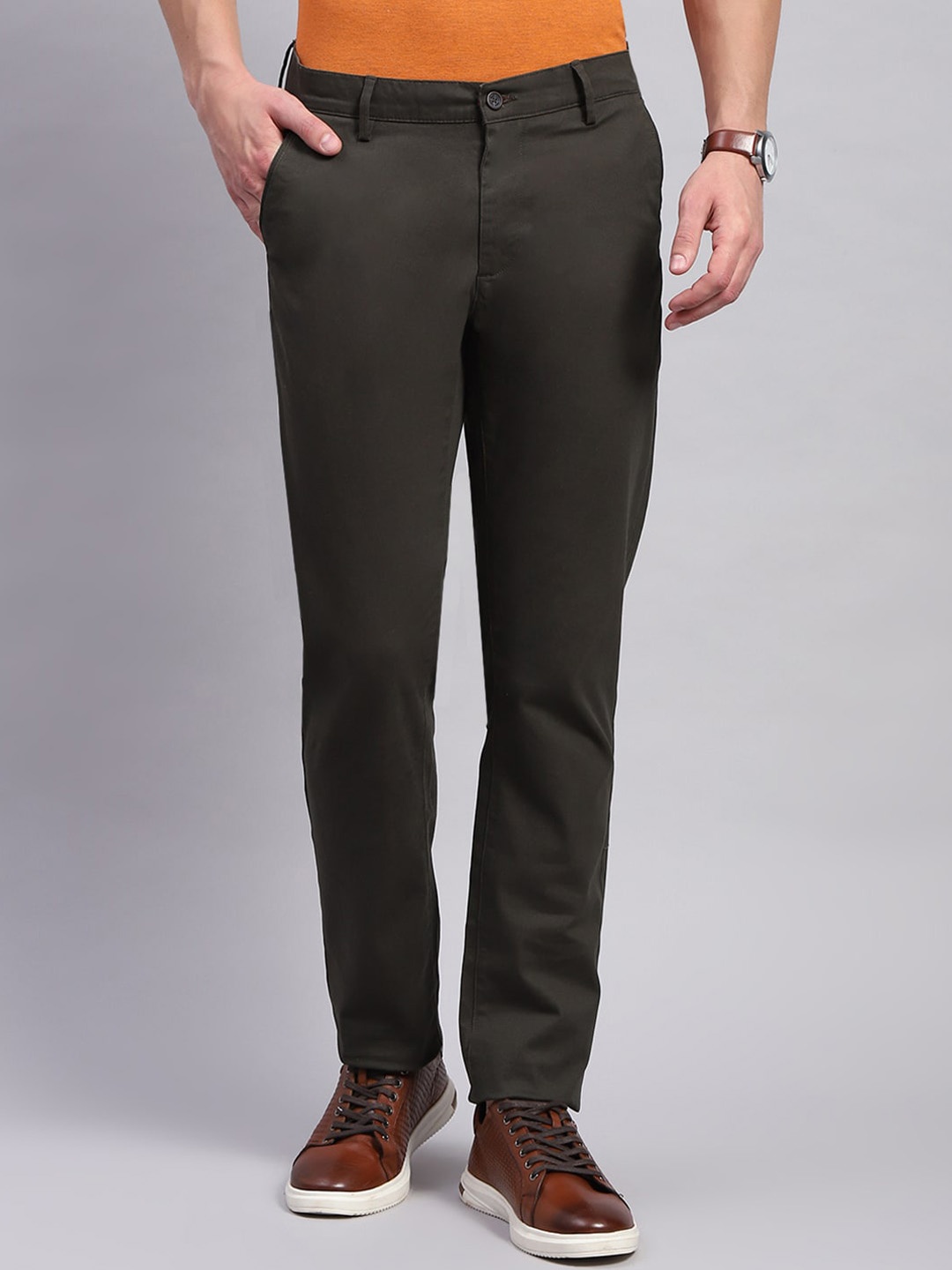 

Monte Carlo Men Mid-Rise Chinos Trousers, Olive