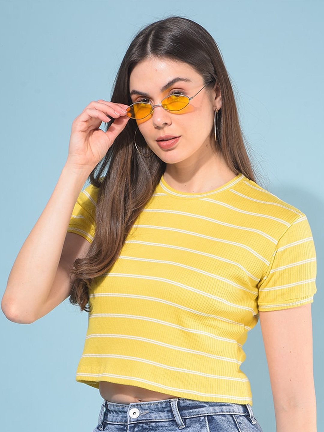 

Crimsoune Club Striped V-Neck Pockets Slim Fit T-shirt, Yellow
